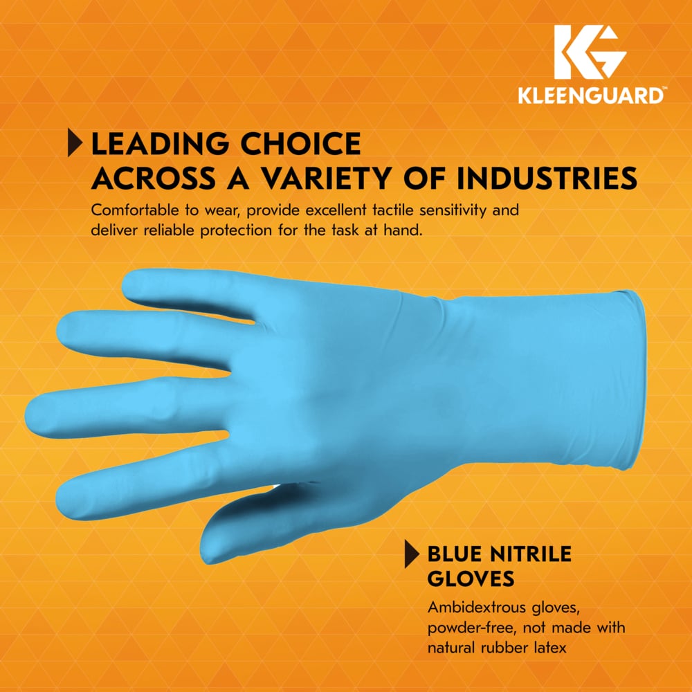 KleenGuard™ G10 Flex™ Blue Nitrile Gloves (54334), 3 Mil, Ambidextrous, Touchscreen Compatible, Large (100 Gloves/Box, 10 Boxes/Case, 1,000 Gloves/Case) - 54334