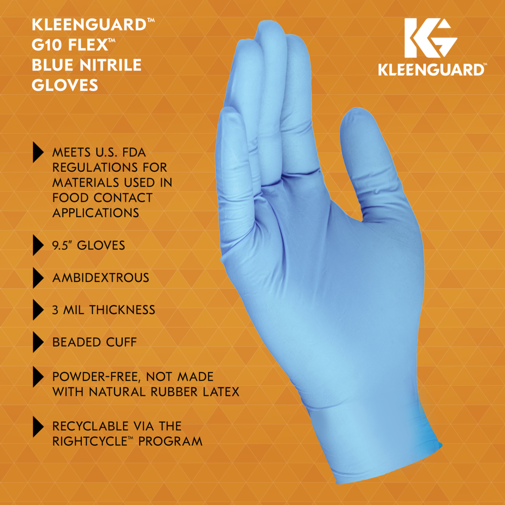 KleenGuard™ G10 Flex™ Blue Nitrile Gloves (54334), 3 Mil, Ambidextrous, Touchscreen Compatible, Large (100 Gloves/Box, 10 Boxes/Case, 1,000 Gloves/Case) - 54334