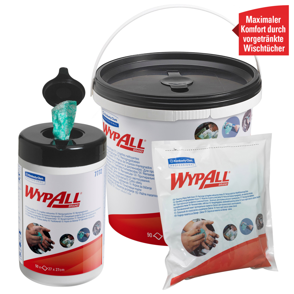 Recharge de lingettes nettoyantes WypAll® Power Clean™ 7775 - Lingettes industrielles - 6 seaux de 90 lingettes nettoyantes vertes (540 lingettes au total) - 7775