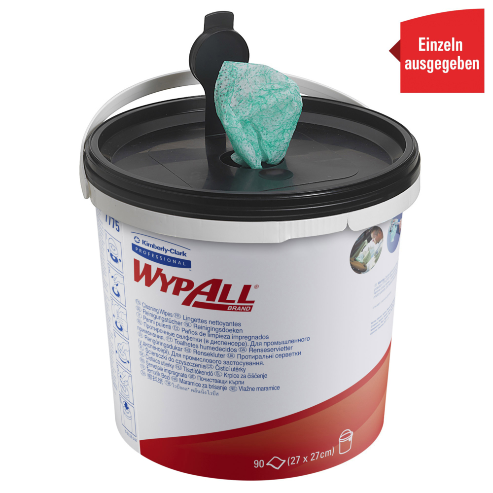 Recharge de lingettes nettoyantes WypAll® Power Clean™ 7775 - Lingettes industrielles - 6 seaux de 90 lingettes nettoyantes vertes (540 lingettes au total) - 7775