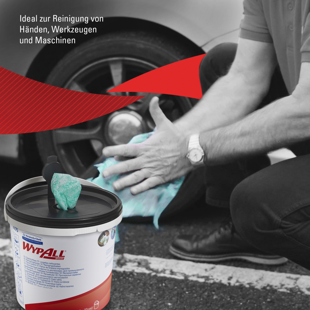 Recharge de lingettes nettoyantes WypAll® Power Clean™ 7775 - Lingettes industrielles - 6 seaux de 90 lingettes nettoyantes vertes (540 lingettes au total) - 7775