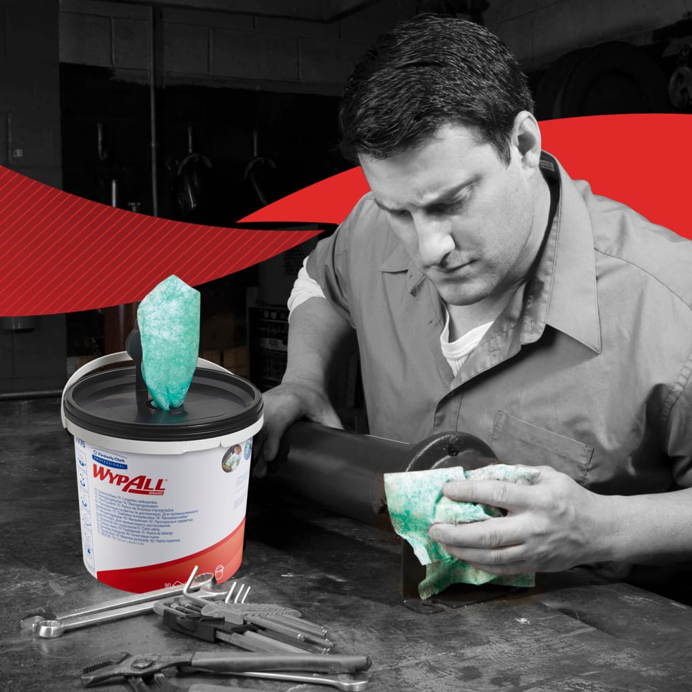 WypAll® Power Clean™-poetsdoeken 7775 - industriële poetsdoeken - 6 emmers x 90 groene poetsdoeken (540 poetsdoeken in totaal) - 7775