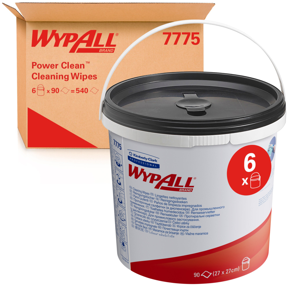 Recharge de lingettes nettoyantes WypAll® Power Clean™ 7775 - Lingettes industrielles - 6 seaux de 90 lingettes nettoyantes vertes (540 lingettes au total) - 7775