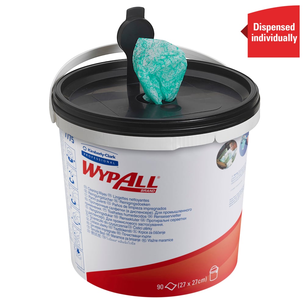 Recharge de lingettes nettoyantes WypAll® Power Clean™ 7775 - Lingettes industrielles - 6 seaux de 90 lingettes nettoyantes vertes (540 lingettes au total) - 7775