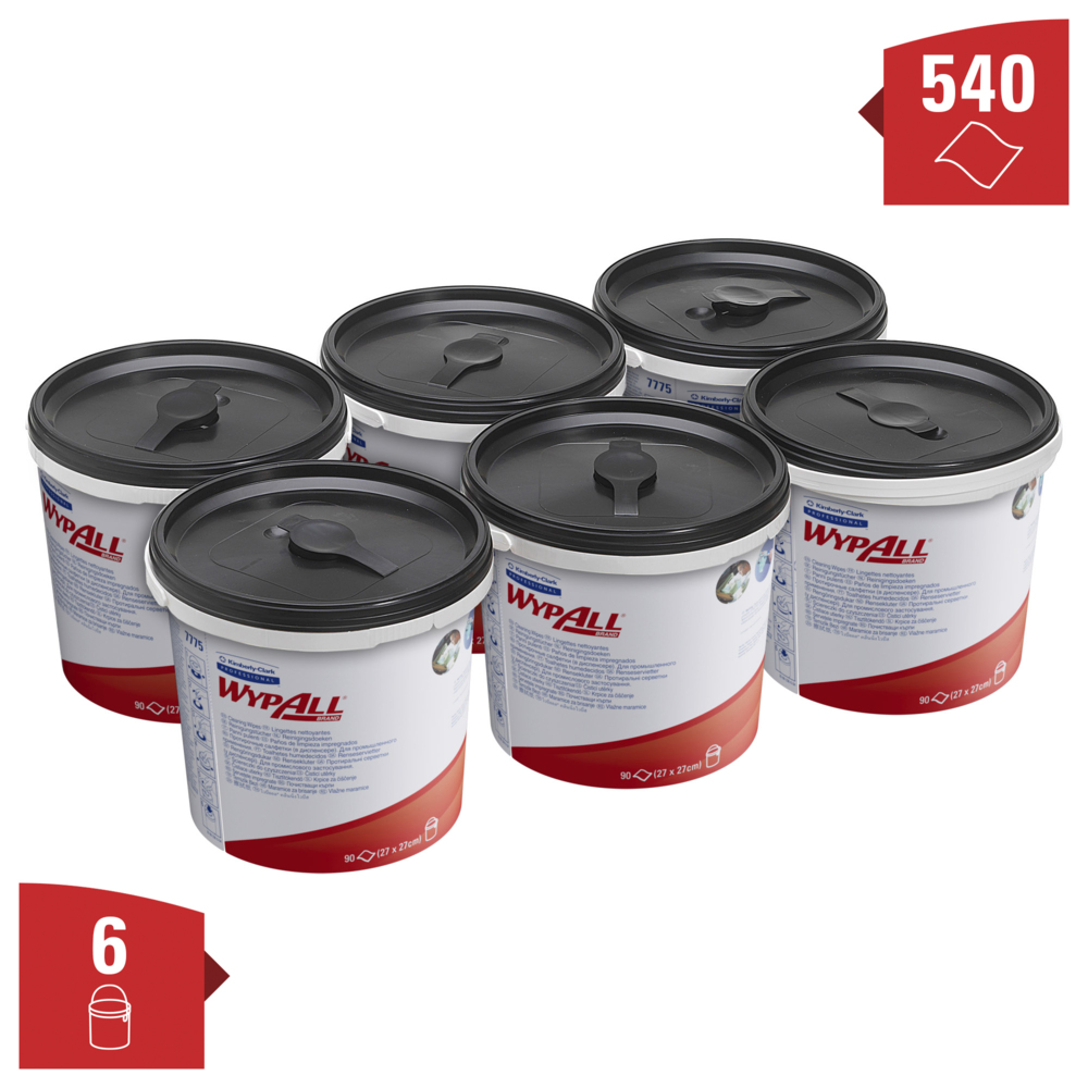 Recharge de lingettes nettoyantes WypAll® Power Clean™ 7775 - Lingettes industrielles - 6 seaux de 90 lingettes nettoyantes vertes (540 lingettes au total) - 7775