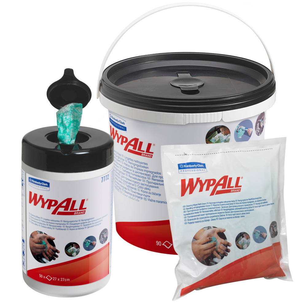 WypAll® Power Clean™-poetsdoeken 7775 - industriële poetsdoeken - 6 emmers x 90 groene poetsdoeken (540 poetsdoeken in totaal) - 7775
