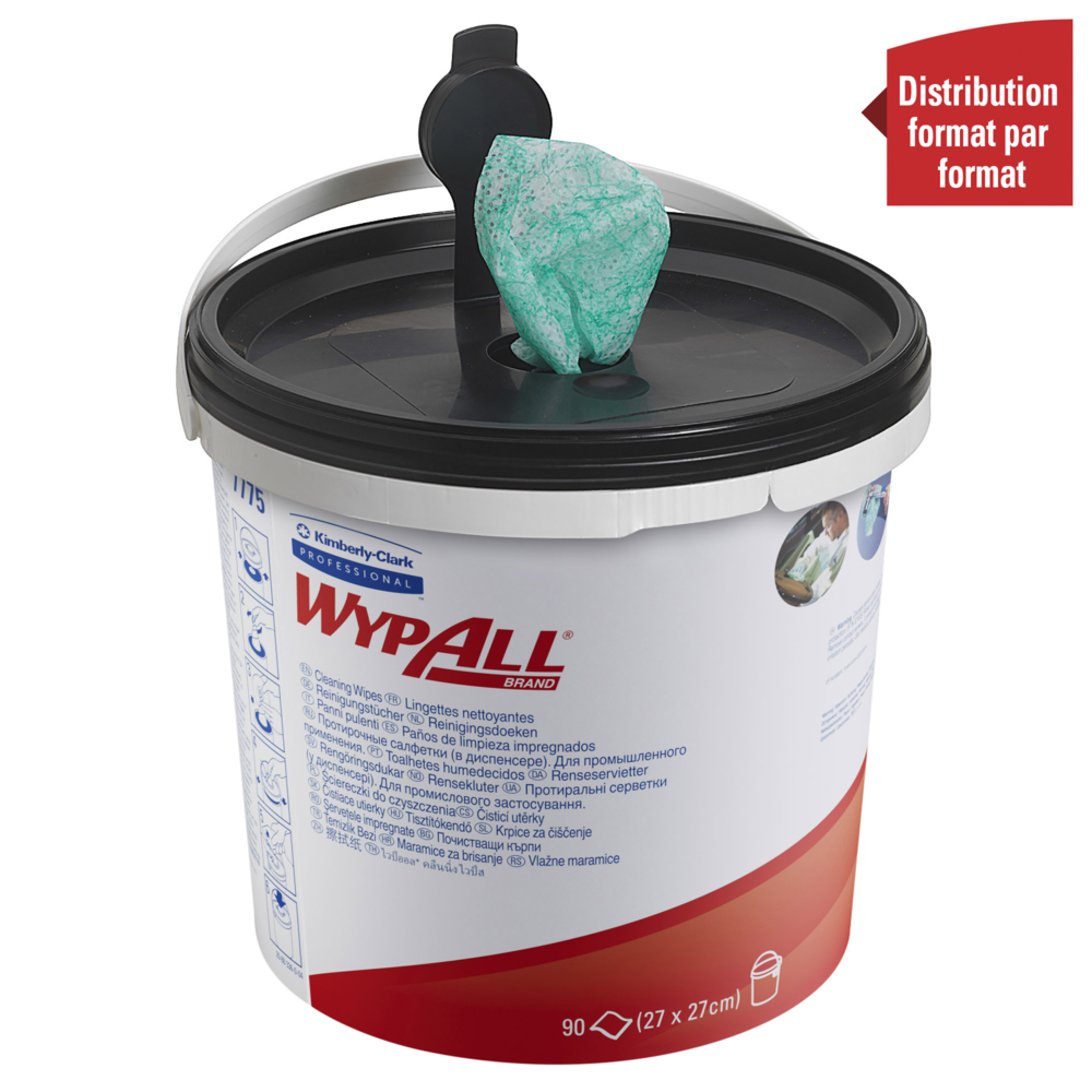 Recharge de lingettes nettoyantes WypAll® Power Clean™ 7775 - Lingettes industrielles - 6 seaux de 90 lingettes nettoyantes vertes (540 lingettes au total) - 7775