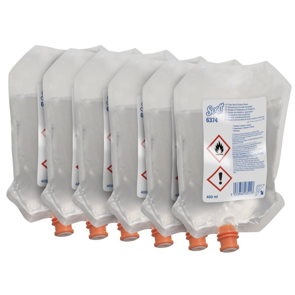 Scott® Toilettensitz- und Oberflächenreiniger 6374, transparent, 6 x 400 ml (2.400 ml gesamt) - 6374