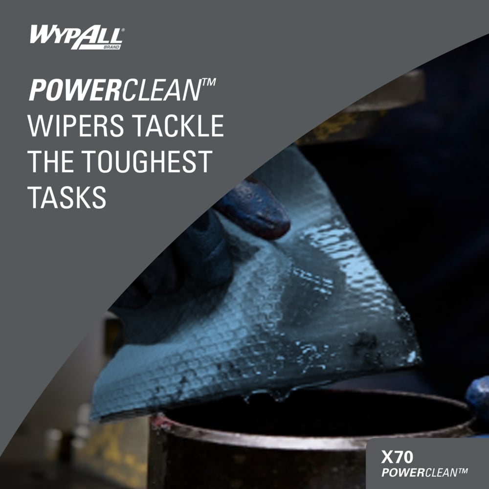 Paños para limpieza de dificultad media WypAll® X70 Power Clean™ 8251 - Sistema de limpieza de rollo mediano 2 en 1 - 1 rollo azul x 215 paños de limpieza azules - 8251