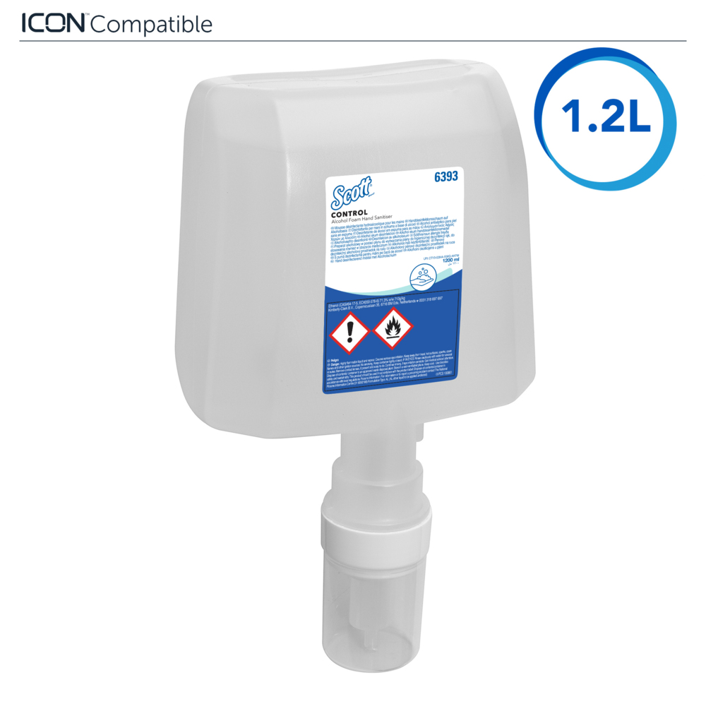 Scott® Control™ Espuma higienizante de manos con alcohol 6393 - 4 x 1,2 litros Recambios de higienizante de manos transparente (4,8 litros en total) - 6393