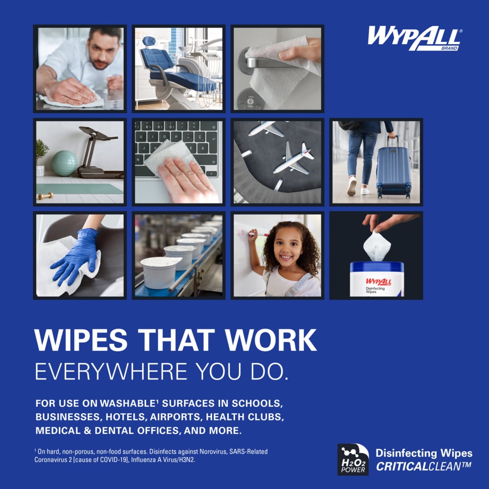 WypAll® Disinfecting Wipes (54481), Hydrogen Peroxide Disinfectant Cleaner for Commercial, Industrial & Healthcare, 5.75"x7" Wipes, Fresh Scent (185 Sheets/Canister, 3 Canisters/Case, 555 Sheets/Case) - 54481