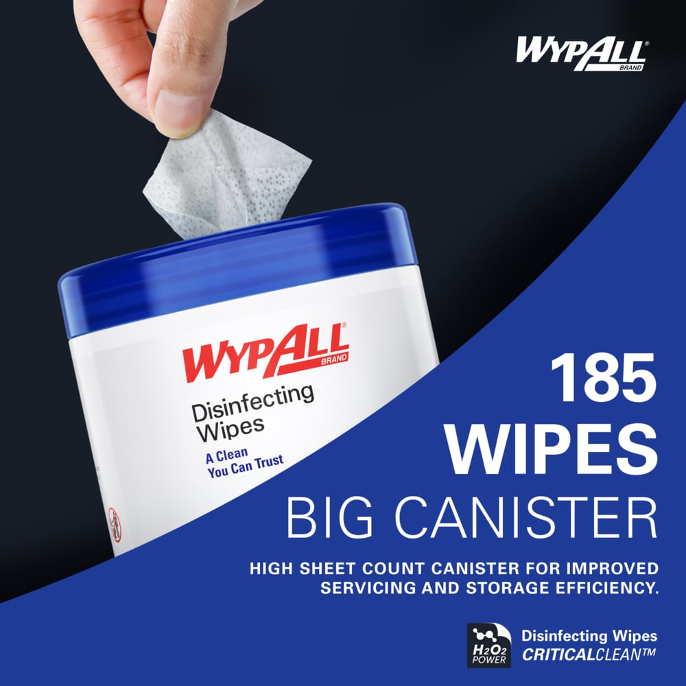 WypAll® Disinfecting Wipes (54481), Hydrogen Peroxide Disinfectant Cleaner for Commercial, Industrial & Healthcare, 5.75"x7" Wipes, Fresh Scent (185 Sheets/Canister, 3 Canisters/Case, 555 Sheets/Case) - 54481