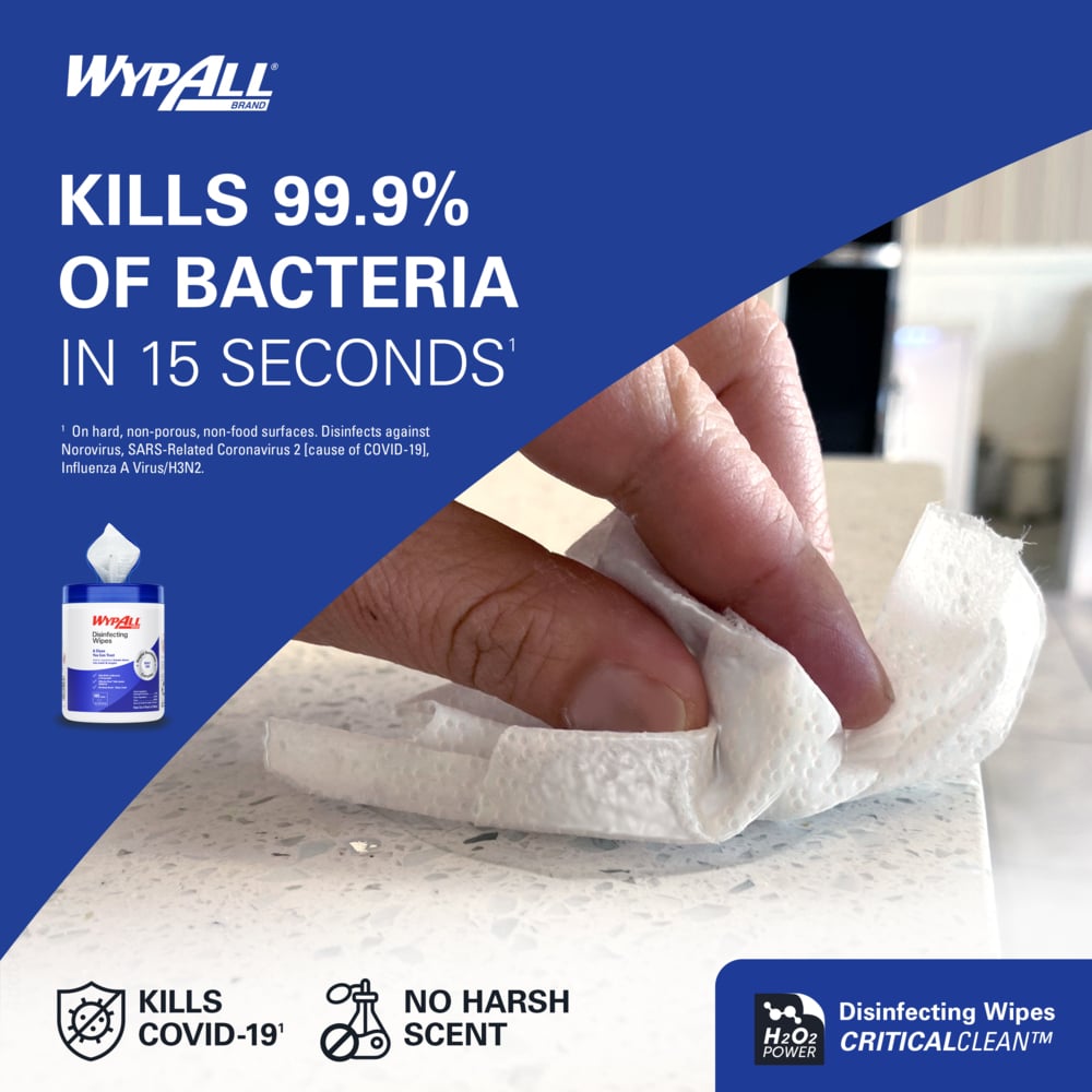 WypAll® Disinfecting Wipes (54481), Hydrogen Peroxide Disinfectant Cleaner for Commercial, Industrial & Healthcare, 5.75"x7" Wipes, Fresh Scent (185 Sheets/Canister, 3 Canisters/Case, 555 Sheets/Case) - 54481
