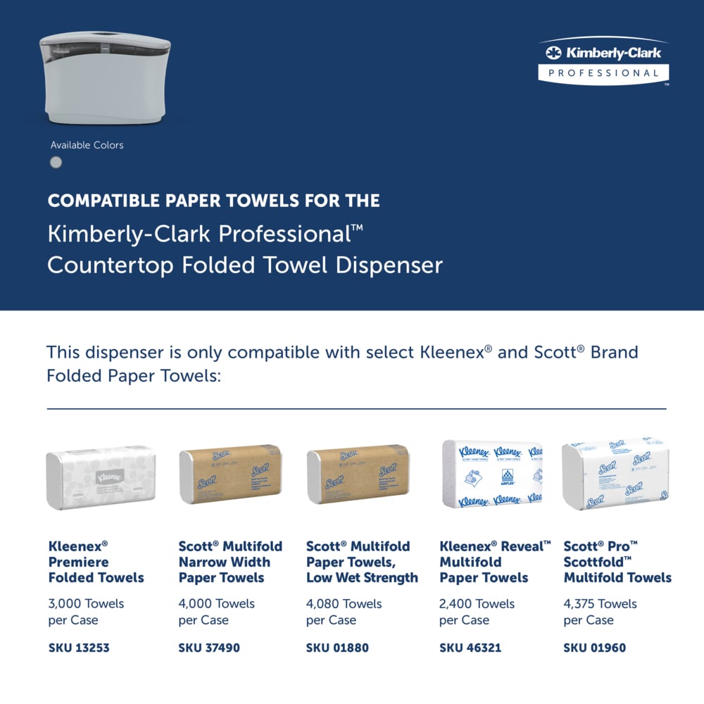 Kimberly-Clark Professional™ Countertop Folded Paper Towel Dispenser (55760), Soft Grey, 13.3" x 9.0" x 5.2" (Qty 1) - 55760