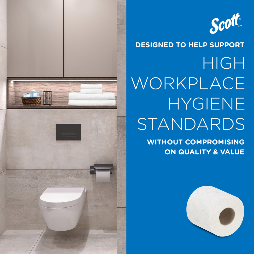 Papier toilette taille standard Scott® Essential™ 8538 - Papier toilette 2 épaisseurs - 6 paquets de 6 rouleaux x 320 feuilles de papier toilette blanc (36 rouleaux/11 520 feuilles au total) - 8538