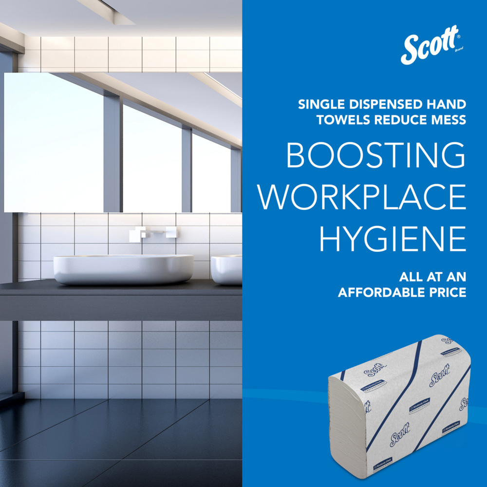 Scott® Essential™ Toallas secamanos 6609: toallas secamanos de papel plegadas, 16 paquetes x 220 unidades de papel secamanos blanco (3520 en total) - 6609