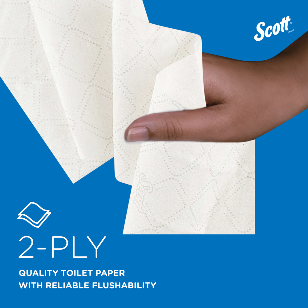 Papier toilette taille standard Scott® Essential™ 8538 - Papier toilette 2 épaisseurs - 6 paquets de 6 rouleaux x 320 feuilles de papier toilette blanc (36 rouleaux/11 520 feuilles au total) - 8538