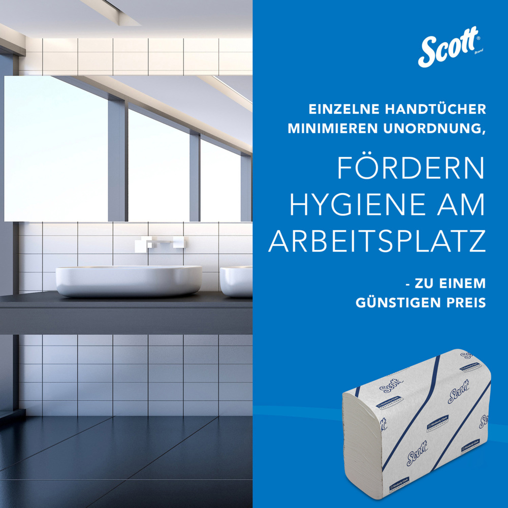Scott® Essential™ Toallas secamanos 6609: toallas secamanos de papel plegadas, 16 paquetes x 220 unidades de papel secamanos blanco (3520 en total) - 6609