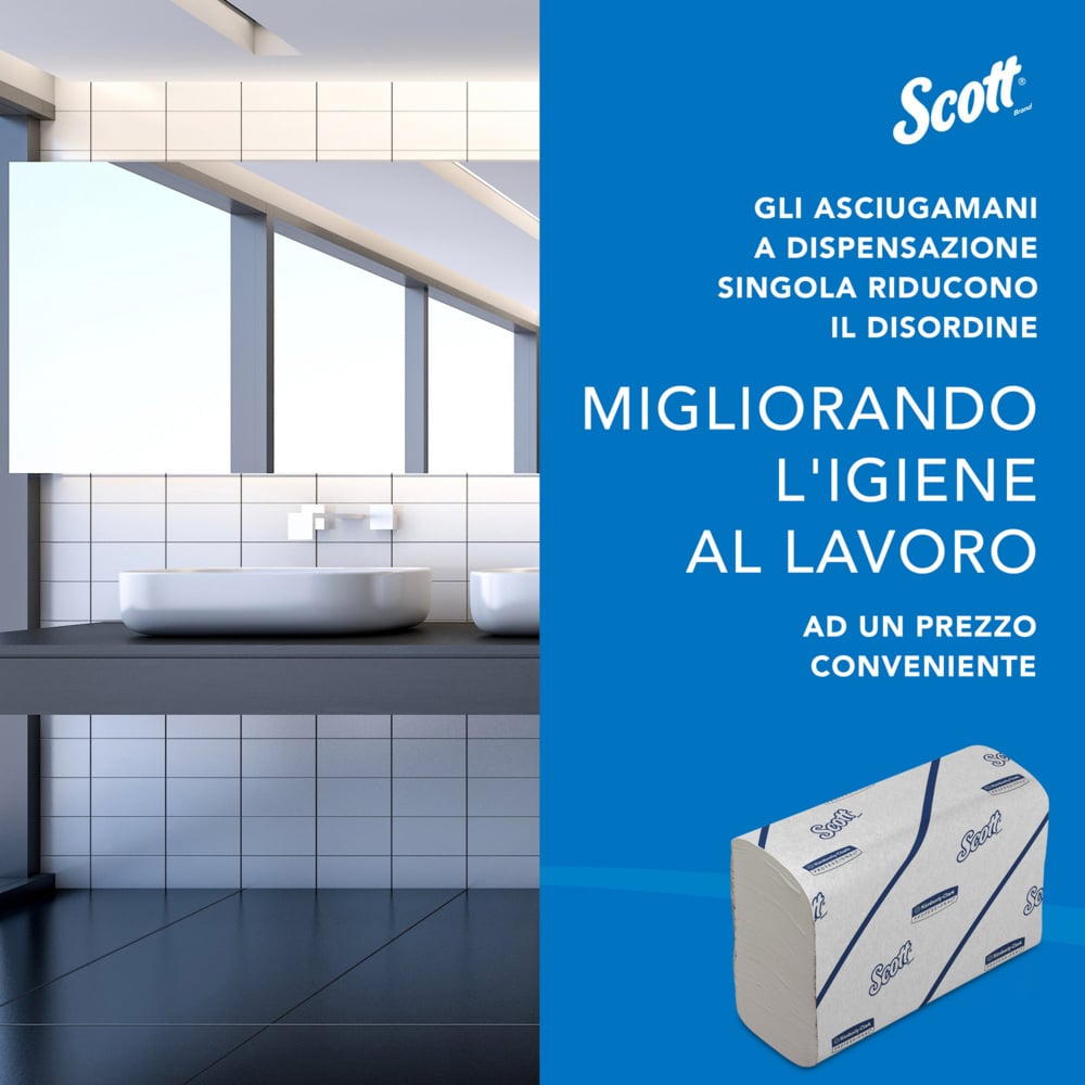 Scott® Essential™ Toallas secamanos 6609: toallas secamanos de papel plegadas, 16 paquetes x 220 unidades de papel secamanos blanco (3520 en total) - 6609