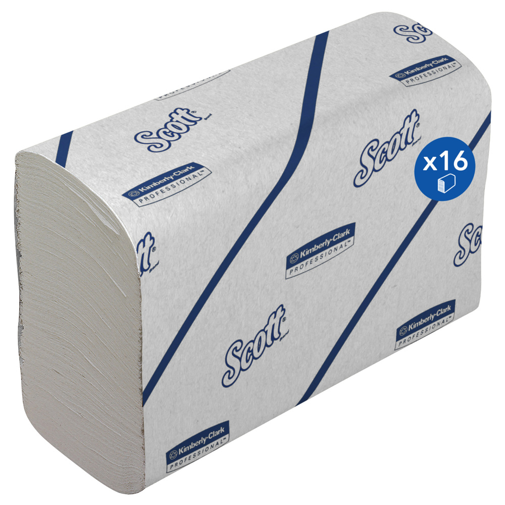 Scott® Essential™ Toallas secamanos 6609: toallas secamanos de papel plegadas, 16 paquetes x 220 unidades de papel secamanos blanco (3520 en total) - 6609