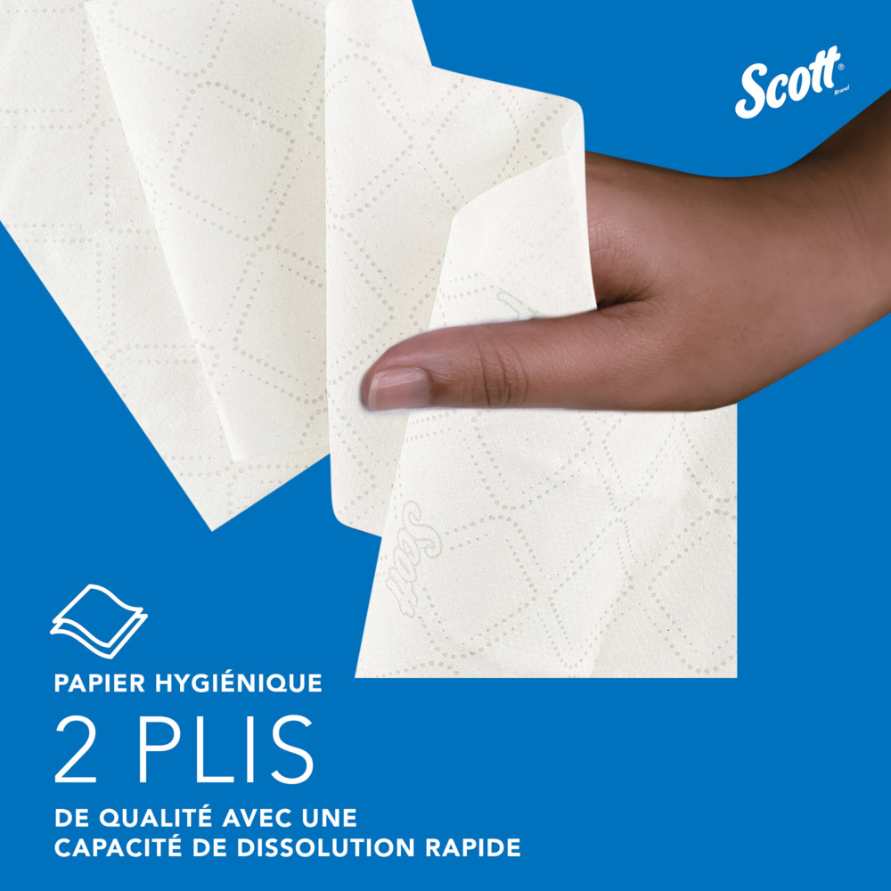 Papier toilette taille standard Scott® Essential™ 8538 - Papier toilette 2 épaisseurs - 6 paquets de 6 rouleaux x 320 feuilles de papier toilette blanc (36 rouleaux/11 520 feuilles au total) - 8538