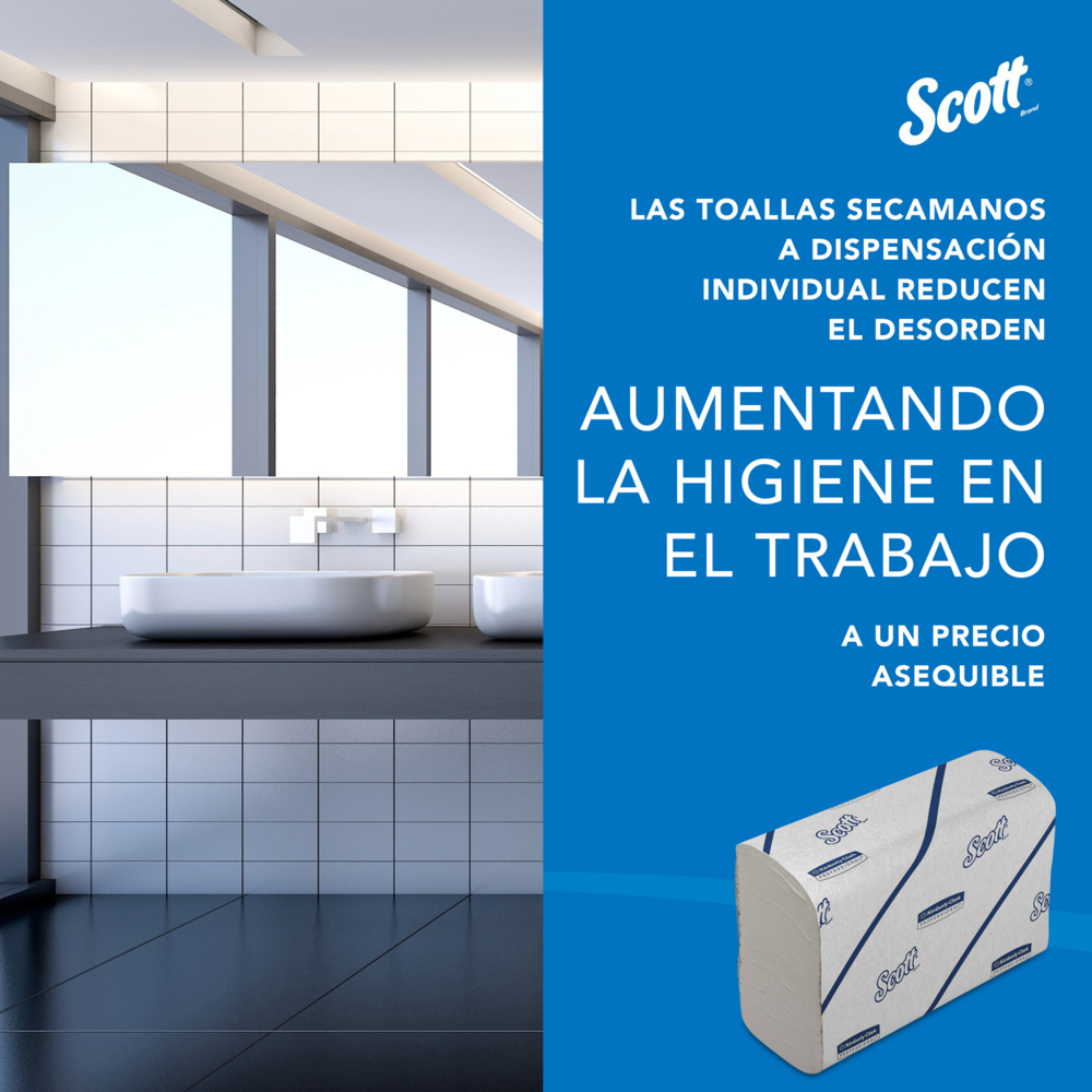 Scott® Essential™ Toallas secamanos 6609: toallas secamanos de papel plegadas, 16 paquetes x 220 unidades de papel secamanos blanco (3520 en total) - 6609