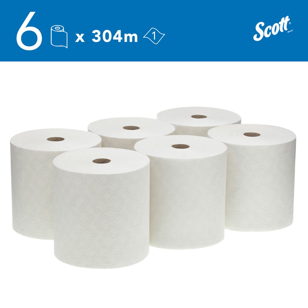 Essuie-mains Scott® Extra Strong 6686 - 304 m, blancs, 1 épaisseur (6 rouleaux par caisse) - 6686
