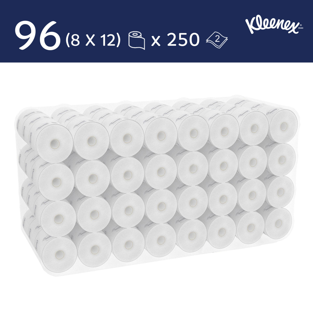 Papier toilette 2 épaisseurs Kleenex® 8438 - 96 x petits rouleaux de 250 feuilles (24 000 au total) - 8438
