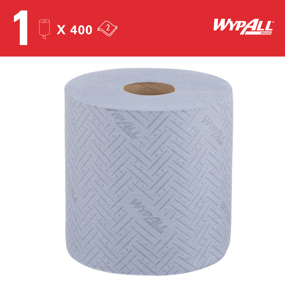 WypAll® L20 Cleaning and Maintenance Blue Wiping Paper 7298 - 2 Ply Centrefeed Roll - 1 Blue Roll x 400 Paper Wipers (400 Wipers Total) - 7298
