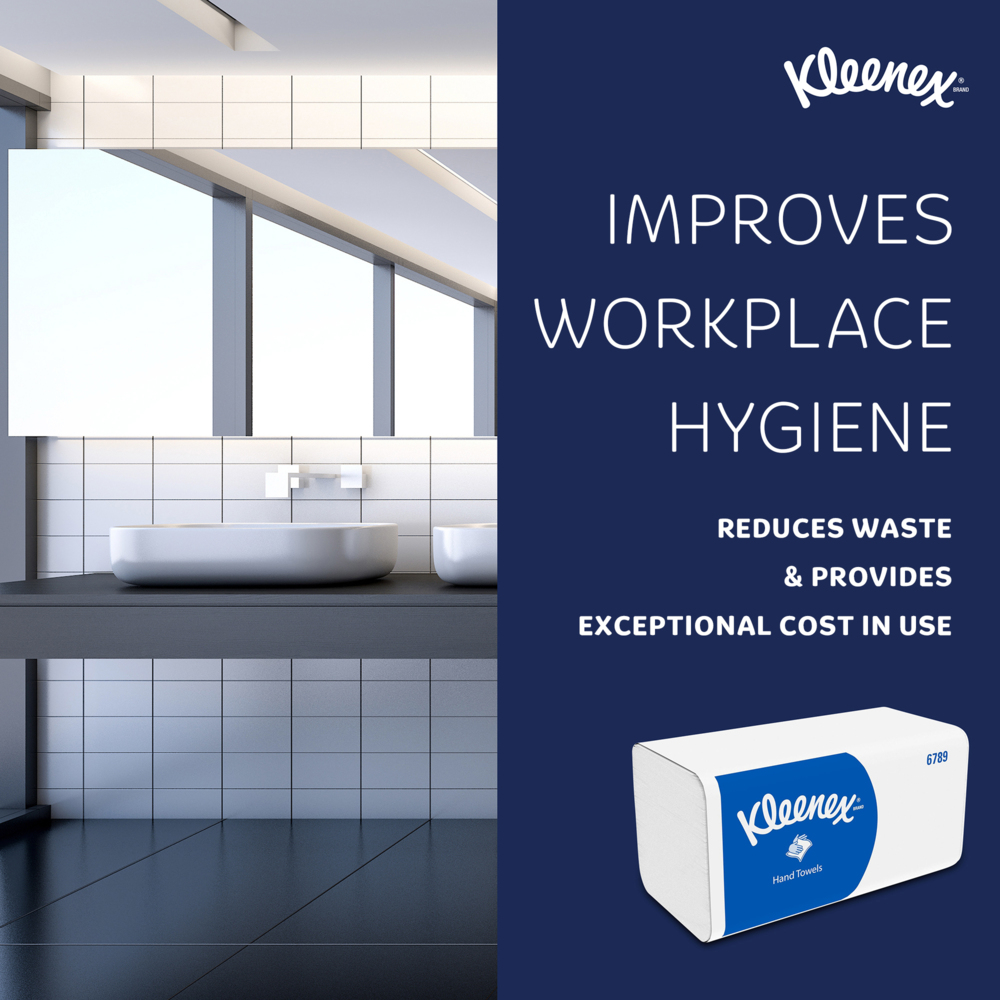 Kleenex® Сложенные полотенца для рук V-Fold, код 6789, 15 упаковок x 186 листов белой, двухслойной бумаги (всего 2790 шт.) - 6789