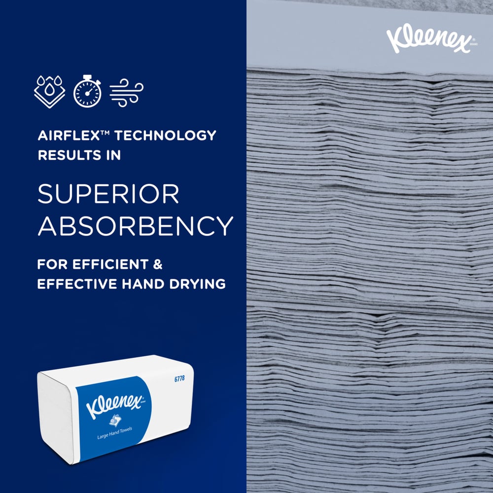 Essuie-mains enchevêtrés grand format Kleenex® 6778 - Essuie-mains 2 épaisseurs pliés en V - 15 paquets x 124 essuie-mains en papier (1 860 au total) - 6778