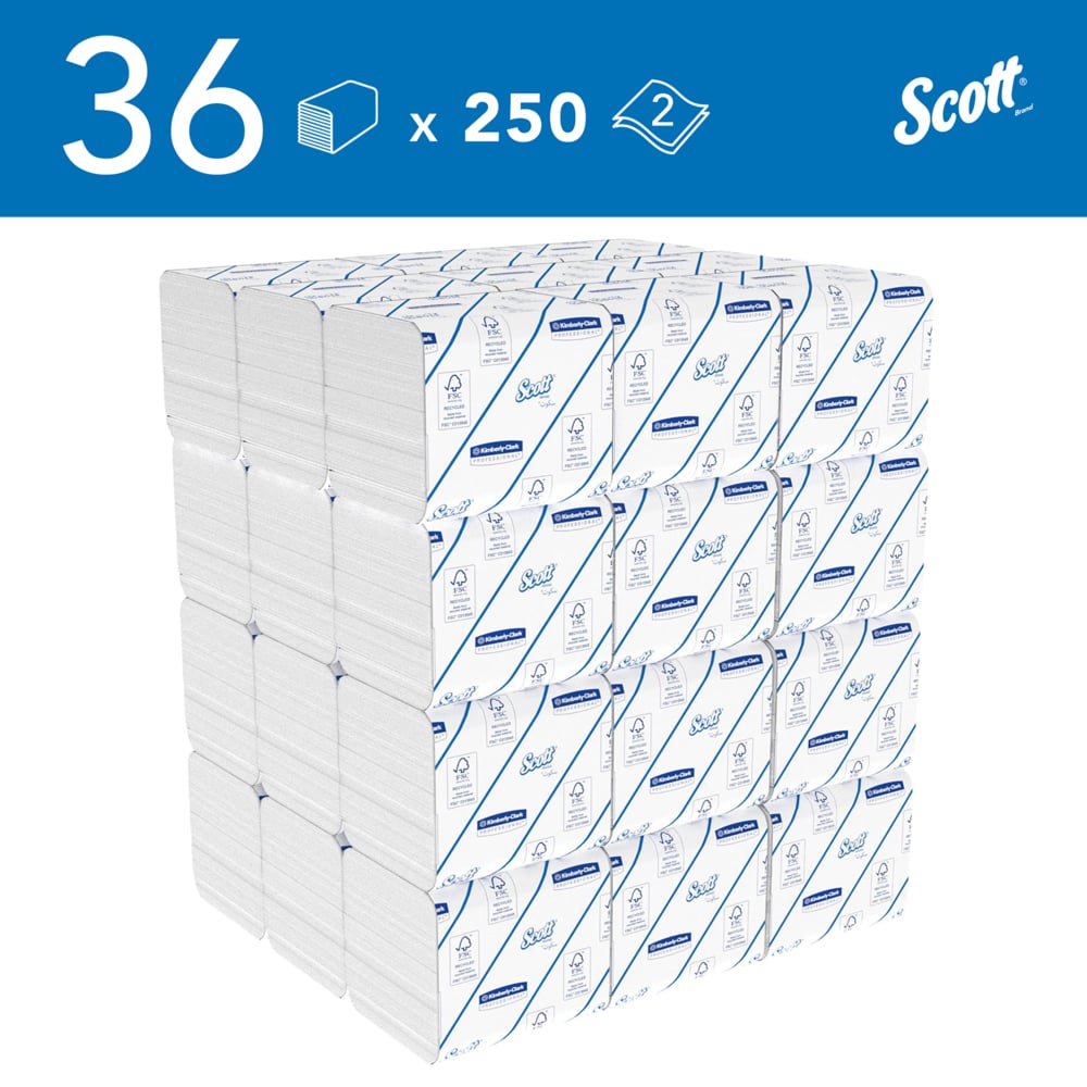 Higiénico plegado Scott® Control™ 8042 - Papel higiénico a granel de 2 capas - 36 paquetes x 250 hojas de papel higiénico (9000 en total) - 8042
