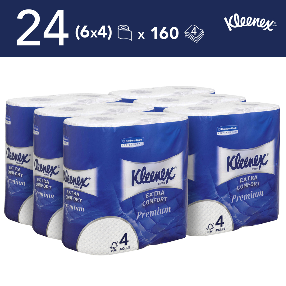 Kleenex® Standard Рулонная туалетная бумага, код 8484, 24 рулона x 160 листов белой четырехслойной бумаги (итого 3 840 шт.) - 8484