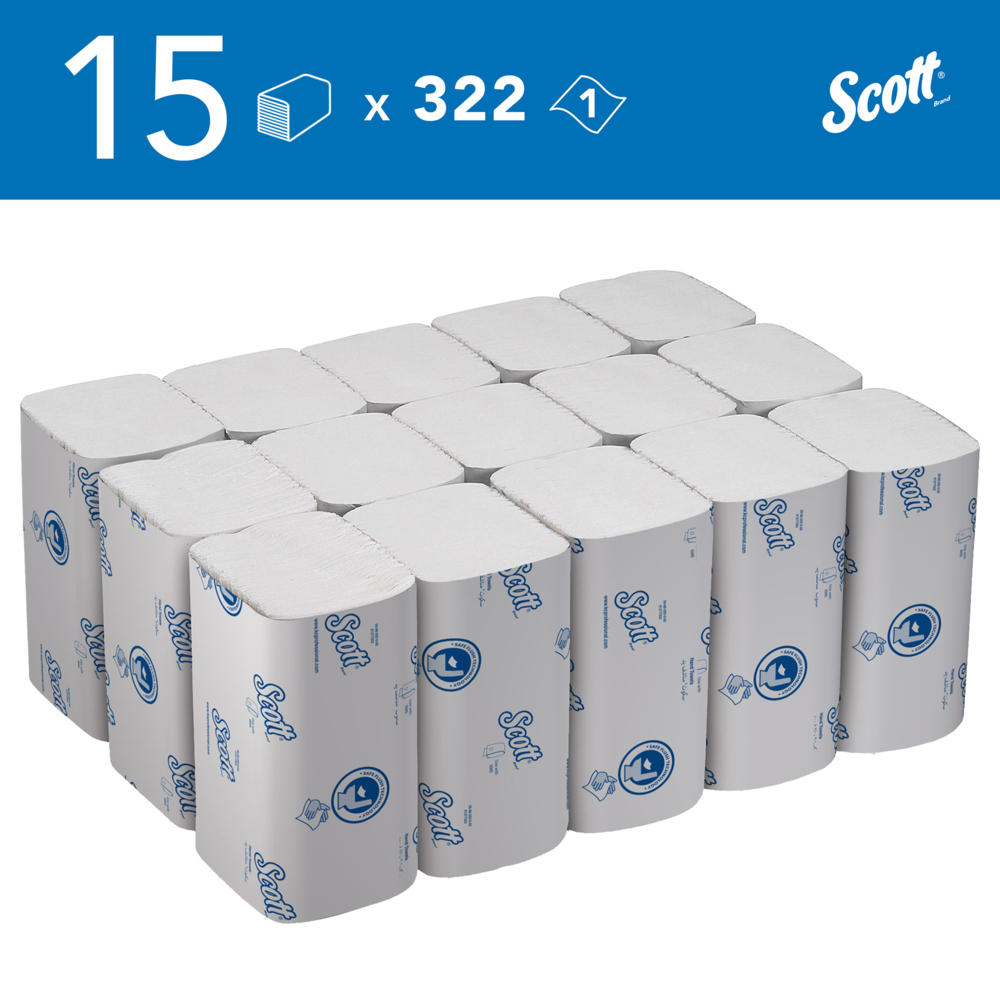 Scott® Control™ Смываемые сложенные полотенца для рук, код 6659, 15 упаковок x 322 белых однослойных полотенец (итого 4830 шт.) - 6659