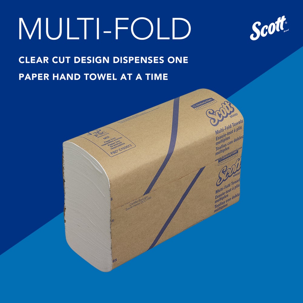 Scott® Multifold Бумажные полотенца, код 3749, 16 упаковок x 250 белых однослойных листов (итого 4 000 шт.) - 3749