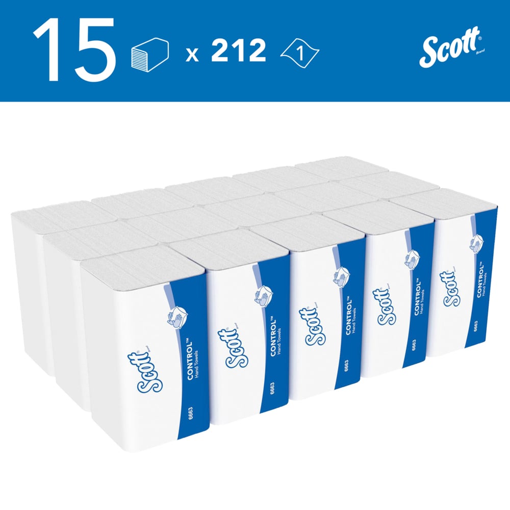 Secamanos interplegados Scott® Control™ 6663 - Papel secamanos plegado en M - 15 paquetes x 212 unidades de papel secamanos (3180 en total) - 6663