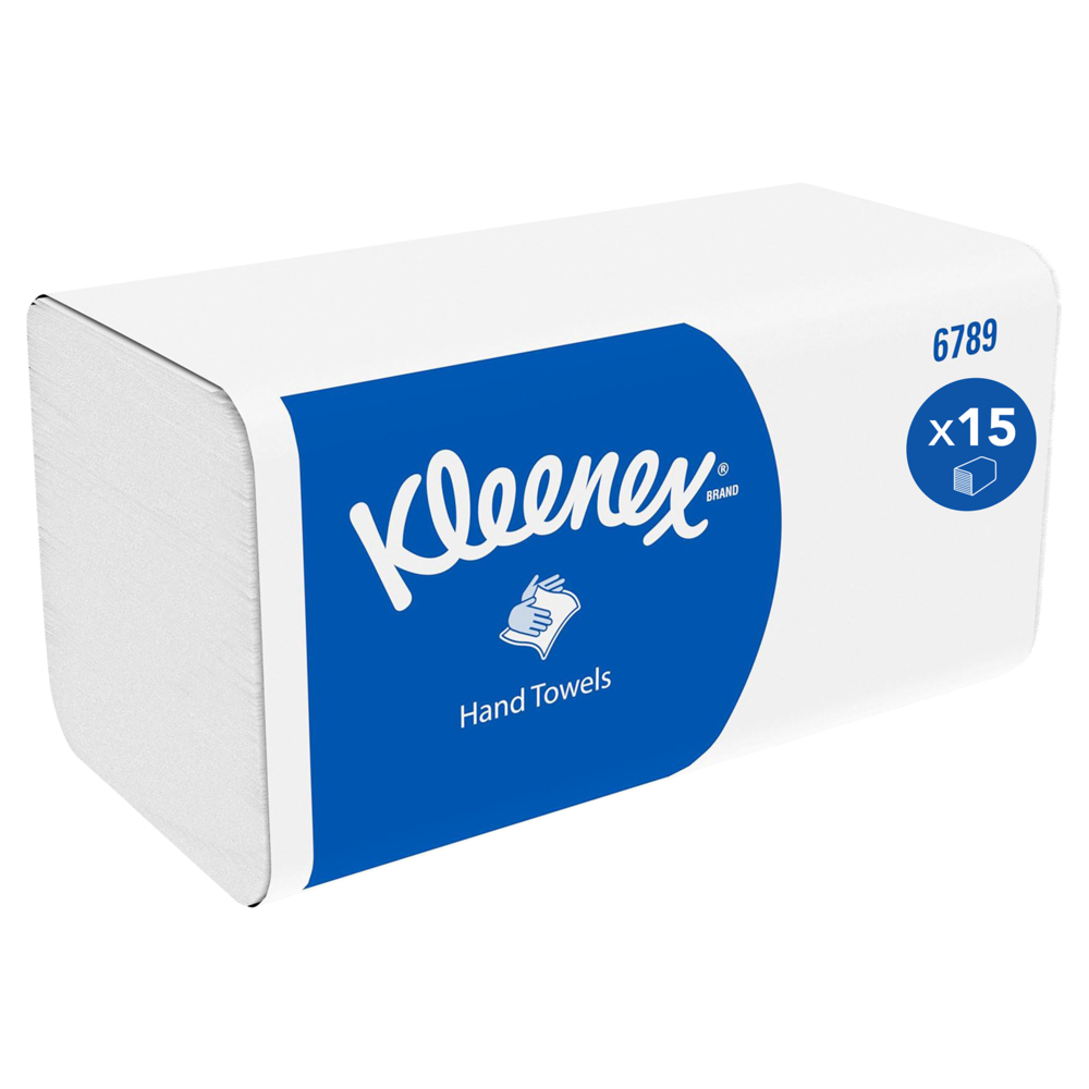 Kleenex® Сложенные полотенца для рук V-Fold, код 6789, 15 упаковок x 186 листов белой, двухслойной бумаги (всего 2790 шт.) - 6789