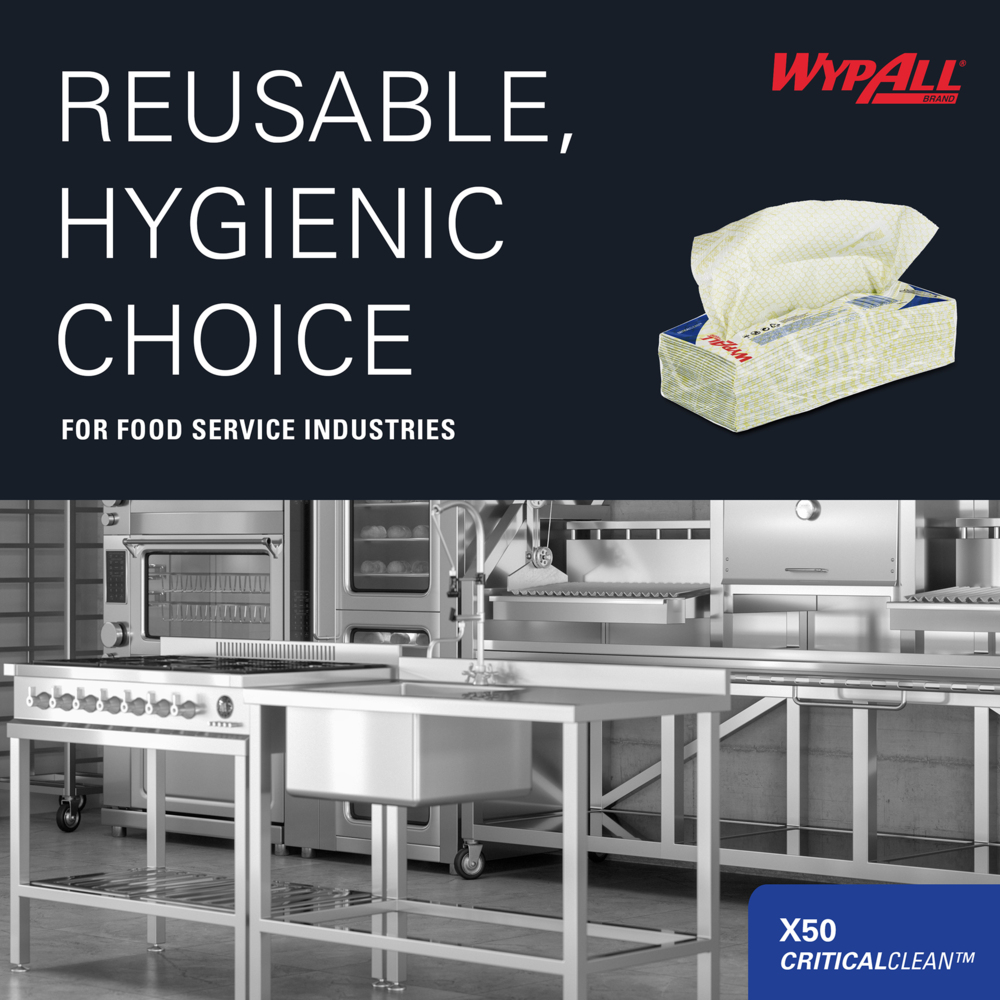 Протирочные материалы WypAll® X50 с цветовой кодировкой, код 7443, желтые, 6 упаковок x 50 салфеток со сложением Interfold (всего 300 шт.) - 7443