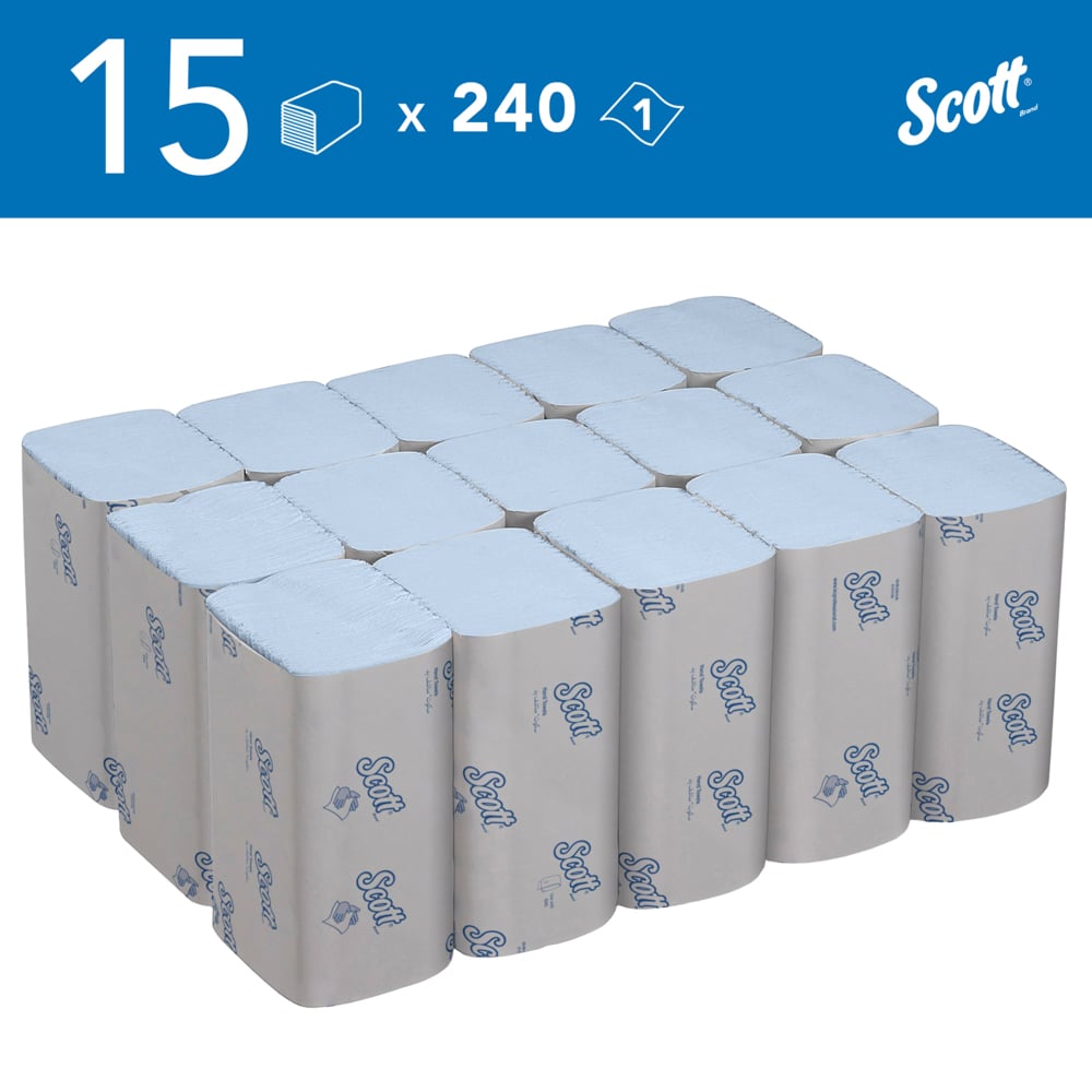 Secamanos interplegados Scott® Control™ 6682 - Papel secamanos azul - 15 paquetes x 240 unidades de papel secamanos plegado en V (3600 en total) - 6682