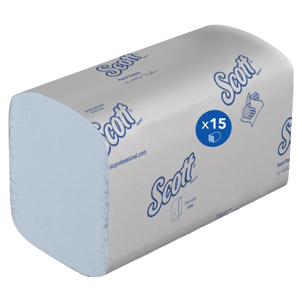 Secamanos interplegados Scott® Control™ 6682 - Papel secamanos azul - 15 paquetes x 240 unidades de papel secamanos plegado en V (3600 en total) - 6682