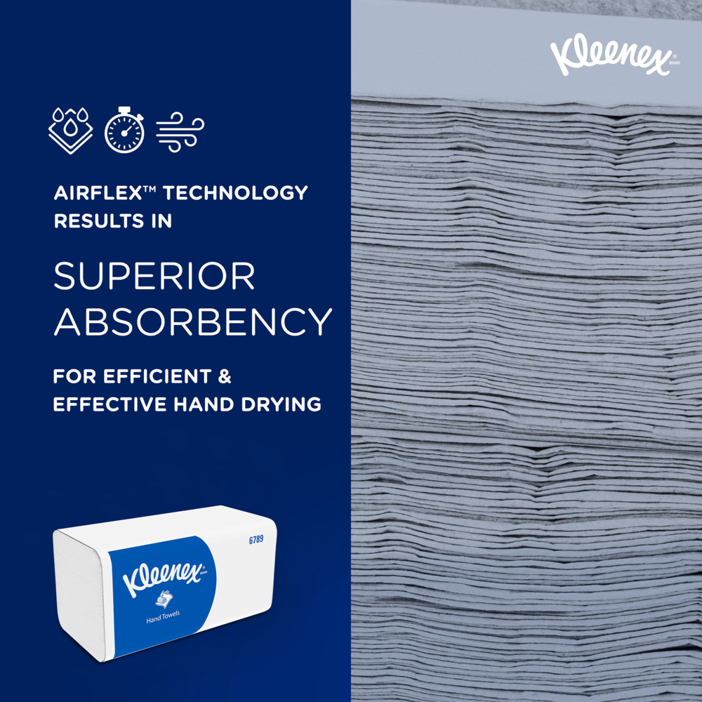 Kleenex® Сложенные полотенца для рук V-Fold, код 6789, 15 упаковок x 186 листов белой, двухслойной бумаги (всего 2790 шт.) - 6789