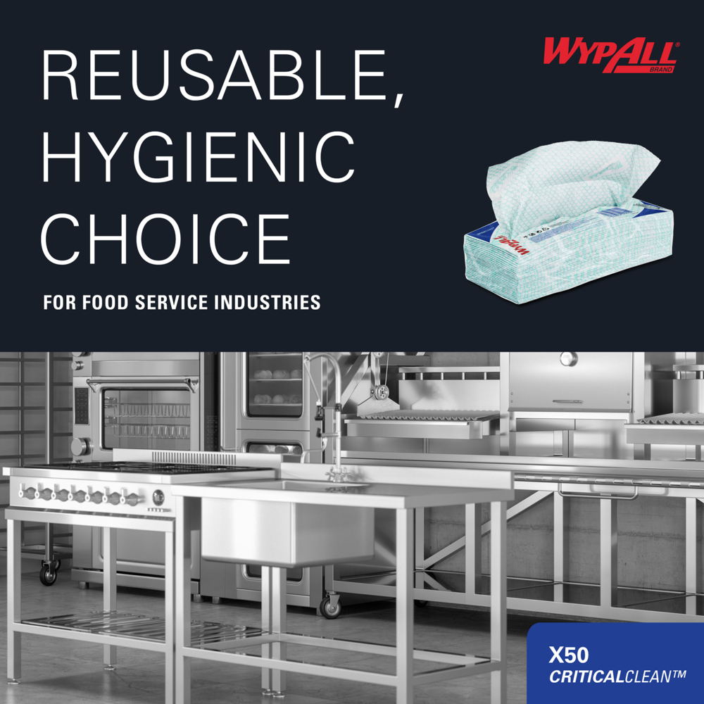 Paños de limpieza con código de color WypAll® X50 Critical Clean™ 7442 - Paños de limpieza verdes - 6 paquetes x 50 paños con código de color interplegados (300 en total) - 7442