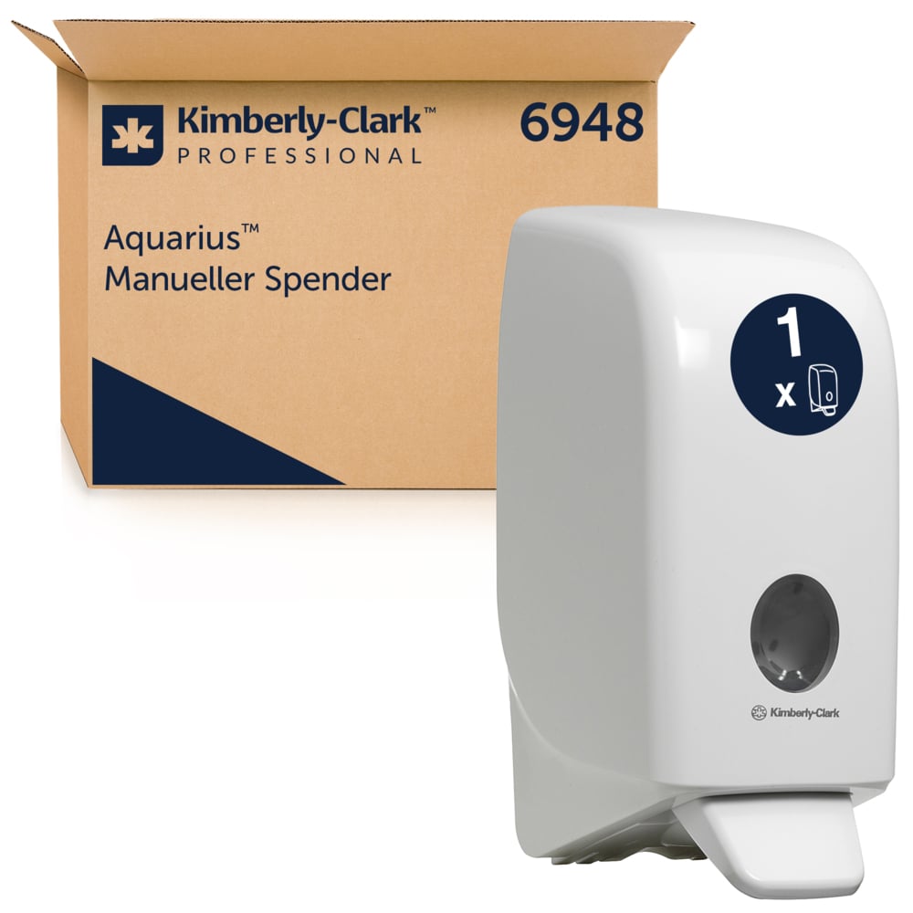 Aquarius™ Dispensador Manual de Jabón para el Lavado de Manos Profesional 6948, Para Cartuchos de Jabón de 1 L compatibles, Montaje en Pared, Blanco - 6948
