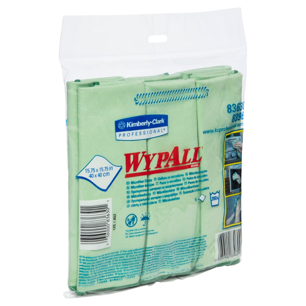 WYPALL® Microfibre Cloths (83630), Green Cleaning Cloths, 4 Packs / Case, 6 Cloths / Pack (24 Cloths) - 991083630