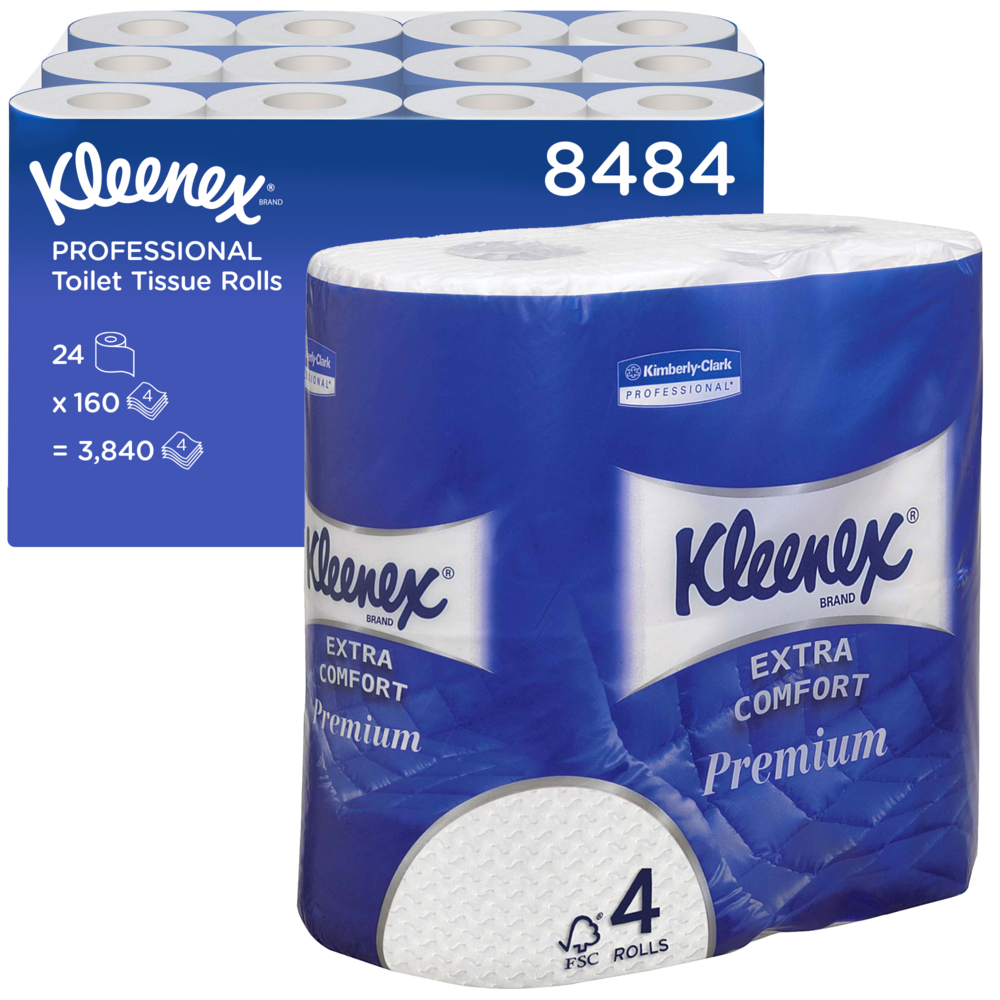 Kleenex® Standard Рулонная туалетная бумага, код 8484, 24 рулона x 160 листов белой четырехслойной бумаги (итого 3 840 шт.) - 8484