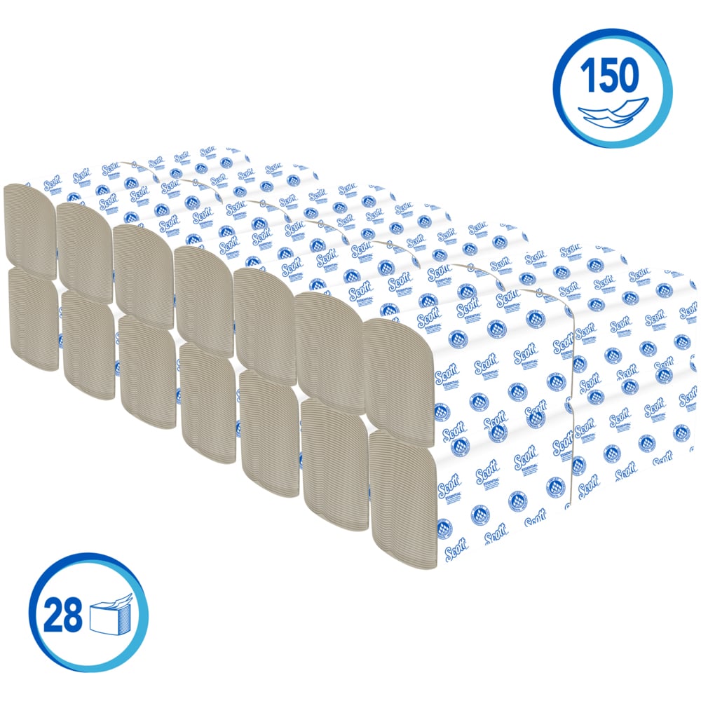 Scott® Essential™ Toalla de Manos Doblada Natural 30228419 - 150 toallas/Paq, 28 Paq/Caja (4200 toallas) - S058487194