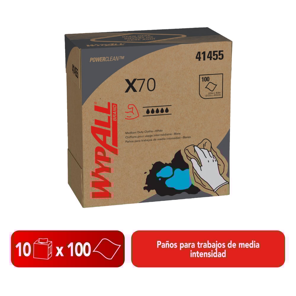 WypAll® Paños de limpieza WypAll® X70 Doblados, 30151700, Paños de Limpieza, 10 paquetes x 100 paños (1000 en total) - 991041455