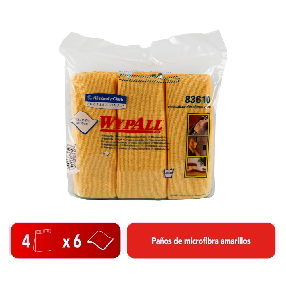WypAll® Paños de microfibra Amarillo, 30202267, Paños de Limpieza, 4 paquetes x 24 paños (96 en total) - 991083610