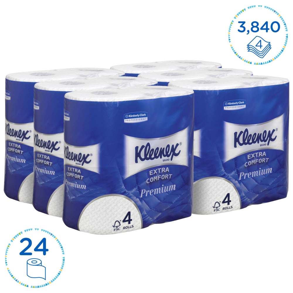 Kleenex® Standard Рулонная туалетная бумага, код 8484, 24 рулона x 160 листов белой четырехслойной бумаги (итого 3 840 шт.) - 8484