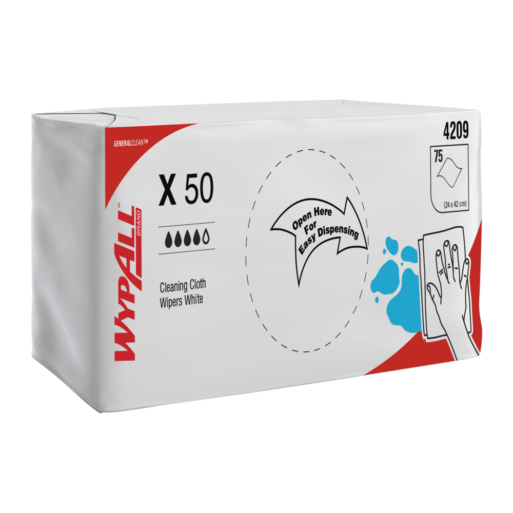 WYPALL® X50 Reinforced Single Sheet blue Wipers (4209), 8 Packs / Case, 75 Wipers / Pack ( 600 Wipers total) - 99104209